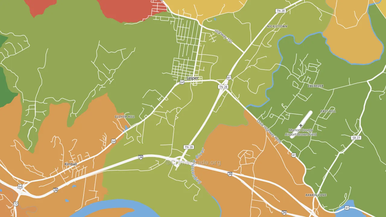 Glover Hill, TN Map of Robbery Rates
