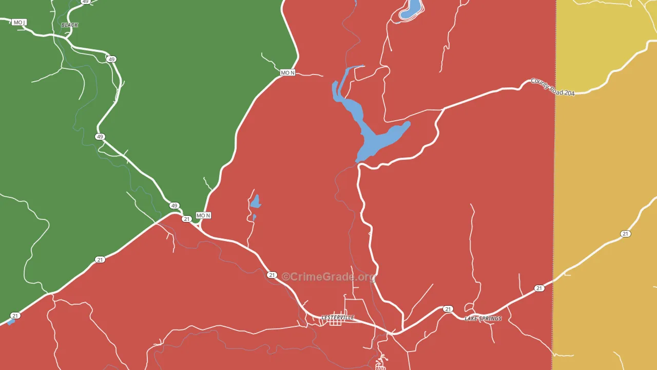 Glover, MO Map of Robbery Rates