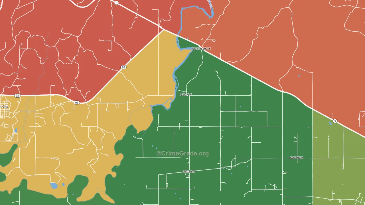 Glover, OK Map of Robbery Rates