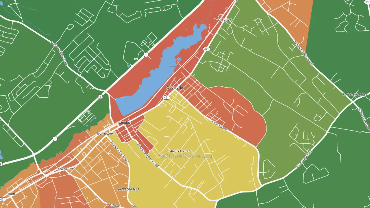 Gloverville, SC Map of Robbery Rates