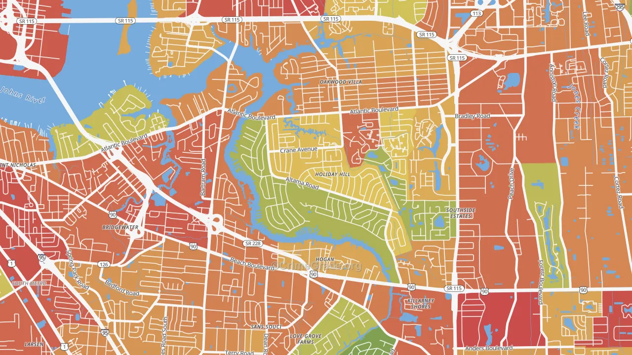 Glynlea-Grove Park, Jacksonville, FL Map of Robbery Rates