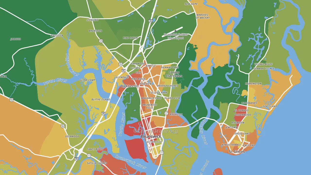 Glynn County, GA Map of Robbery Rates