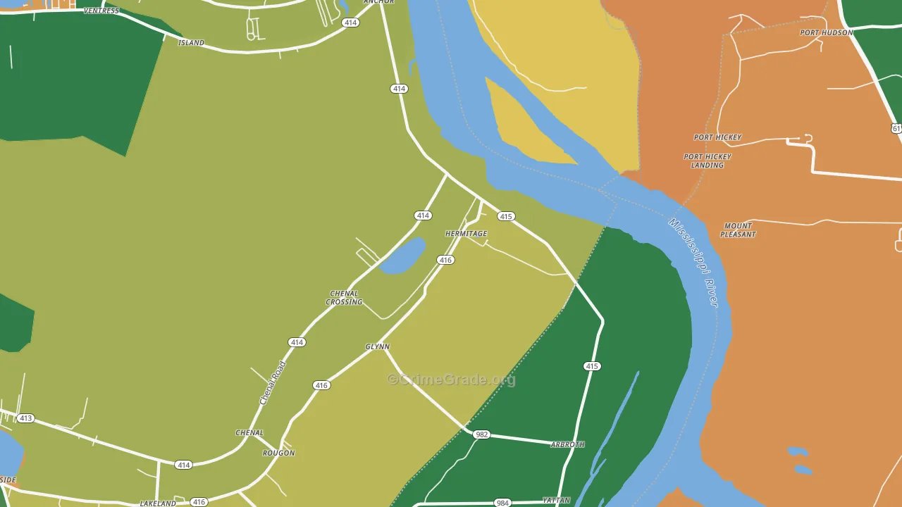 Glynn, LA Map of Robbery Rates