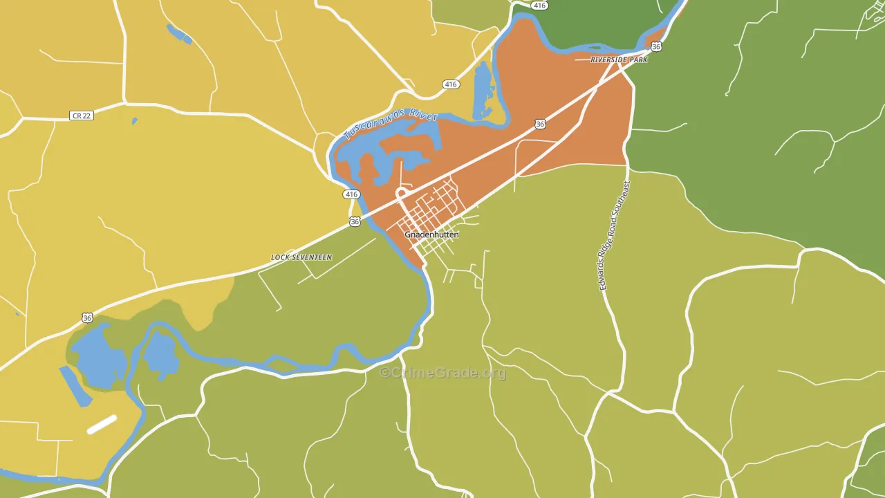 Gnadenhutten, OH Map of Robbery Rates