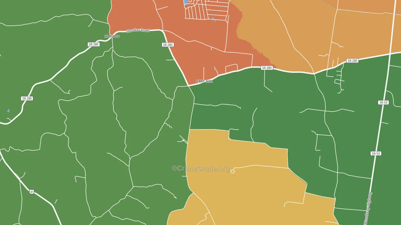 Gnat Hill, TN Map of Robbery Rates