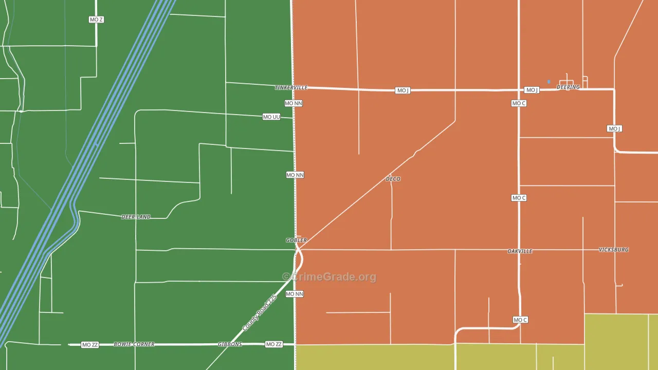 Gobler, MO Map of Robbery Rates