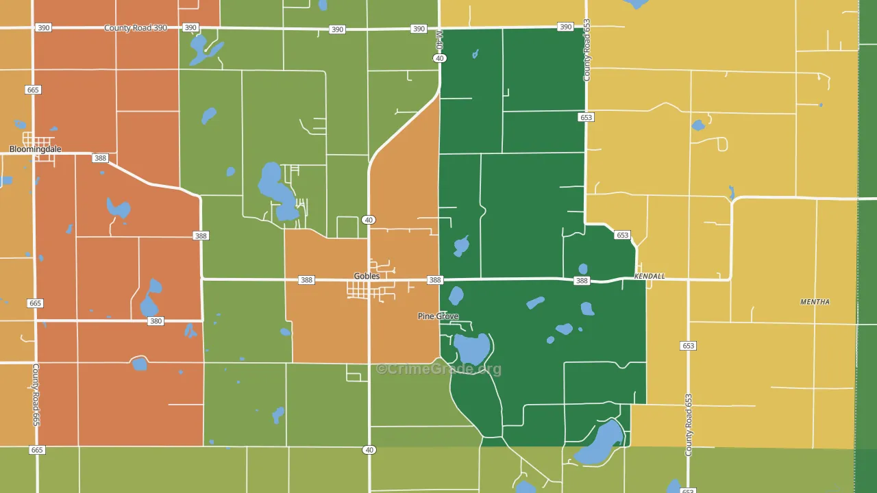 Gobles, MI Map of Robbery Rates