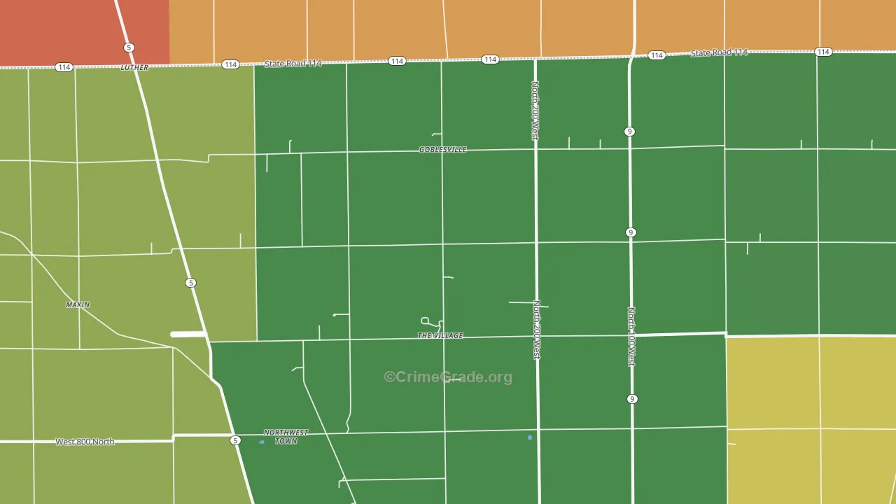 Goblesville, IN Map of Robbery Rates