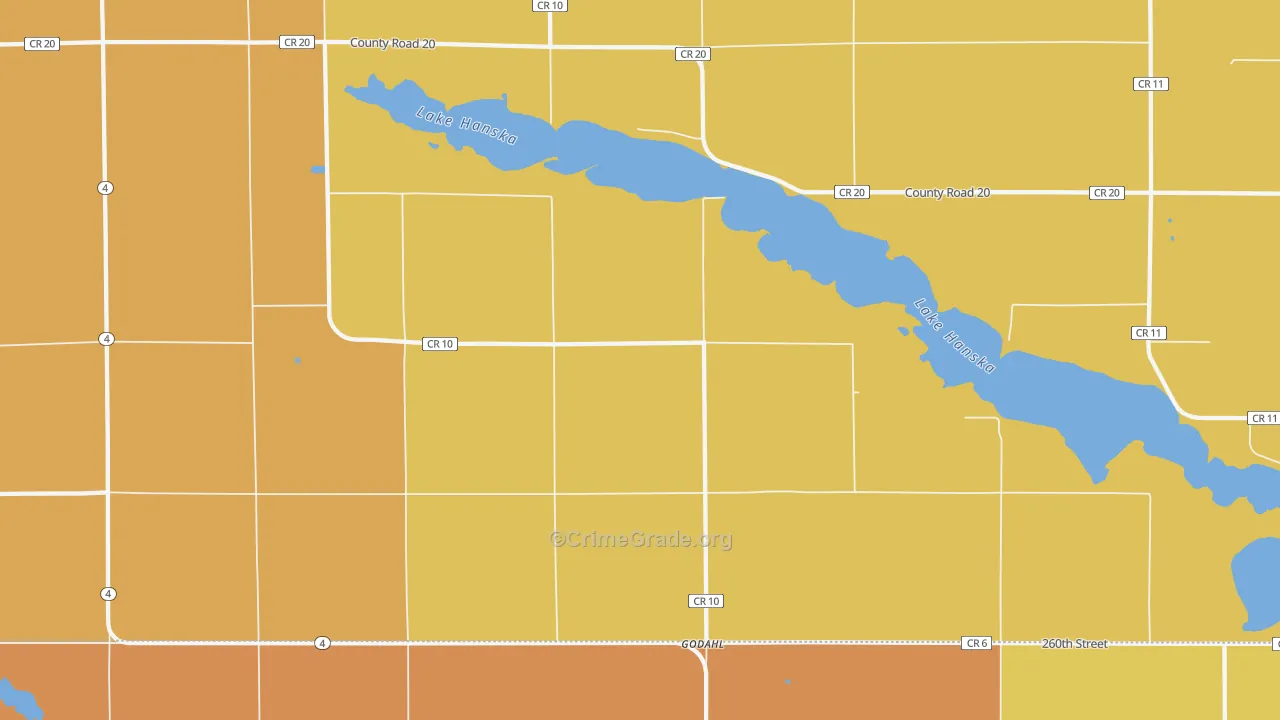 Godahl, MN Map of Robbery Rates
