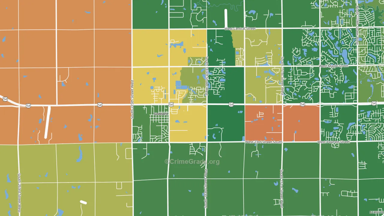 Goddard, KS Map of Robbery Rates