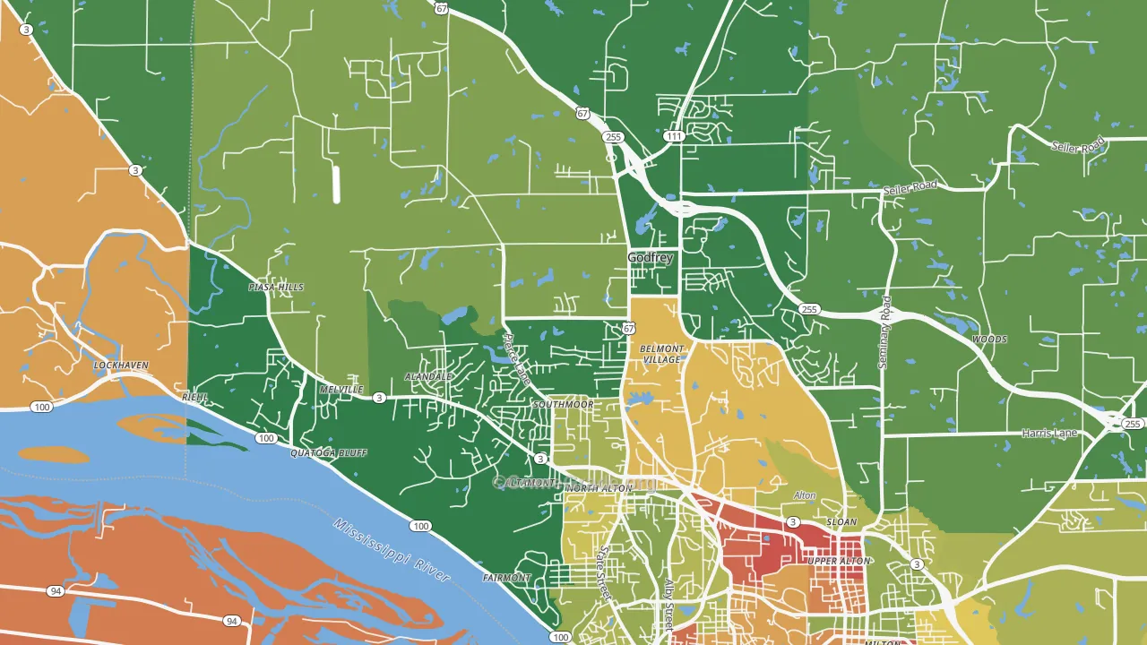Godfrey, IL Map of Robbery Rates