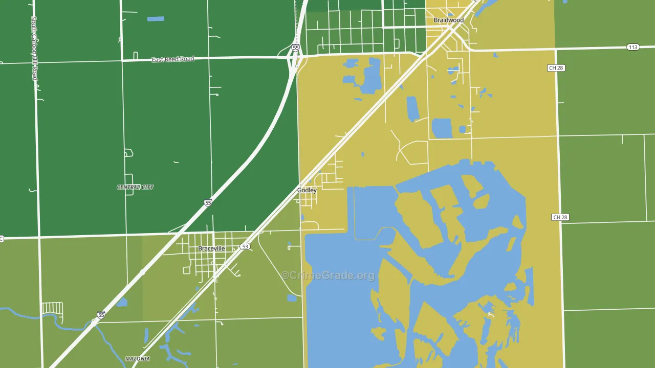 Godley, IL Map of Robbery Rates