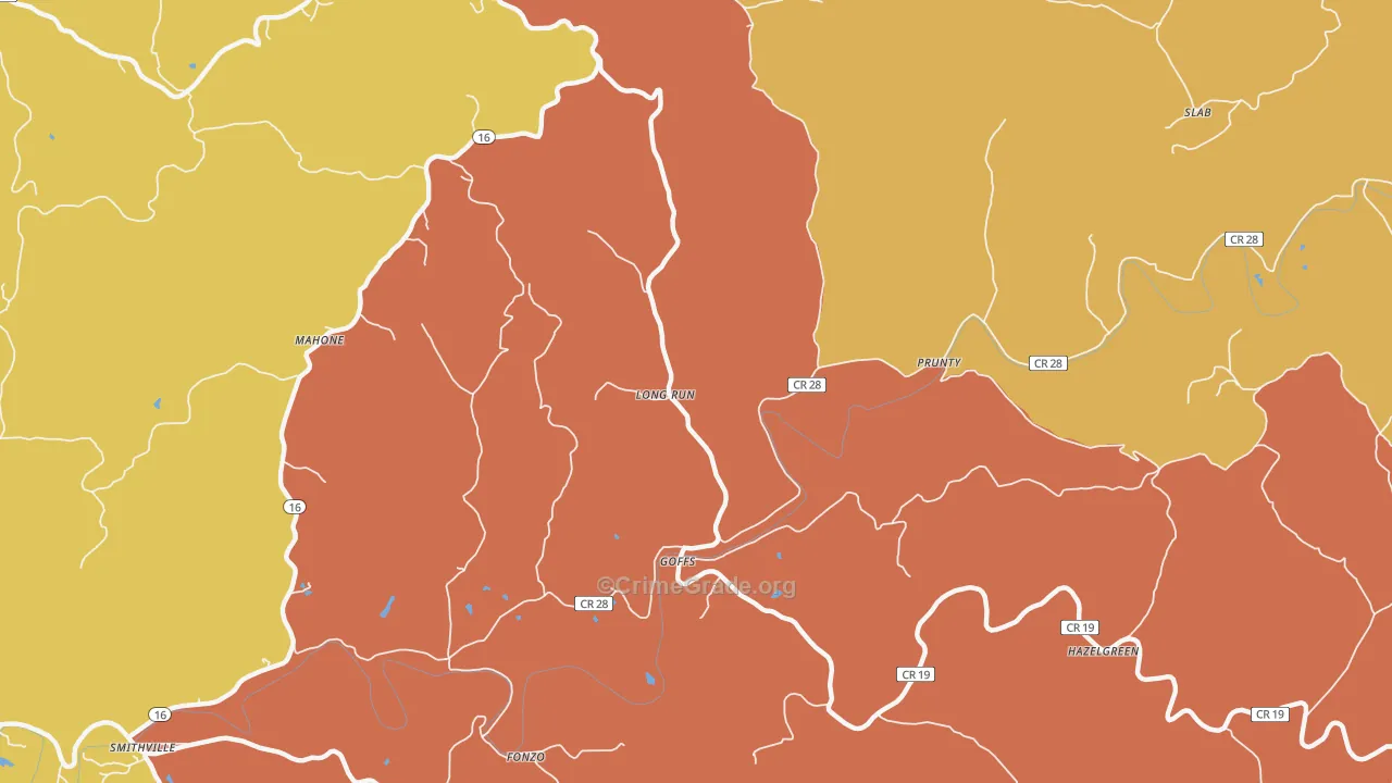 Goffs, WV Map of Robbery Rates