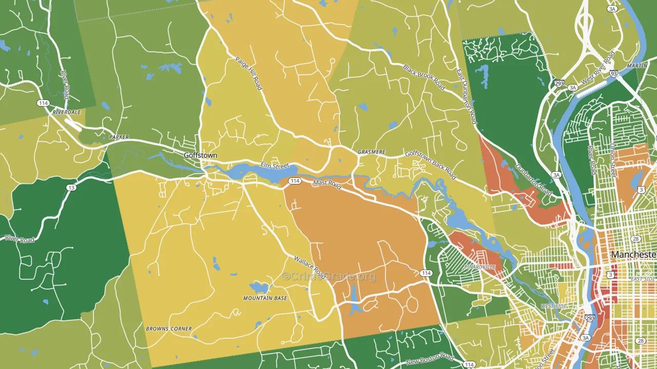 Goffstown, NH Map of Robbery Rates