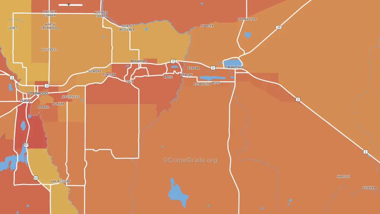 Gogebic County, MI Map of Robbery Rates