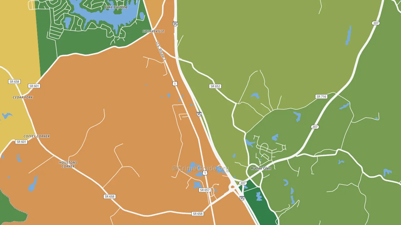 Golansville, VA Map of Robbery Rates