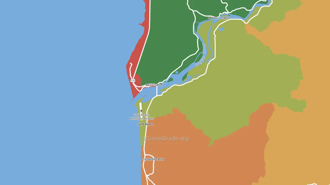Gold Beach, OR Map of Robbery Rates