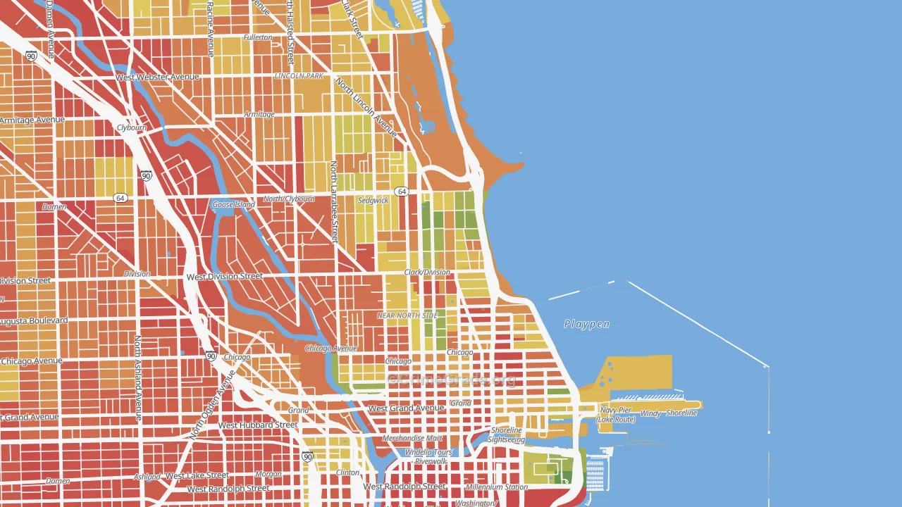 Gold Coast, Chicago, IL Map of Robbery Rates