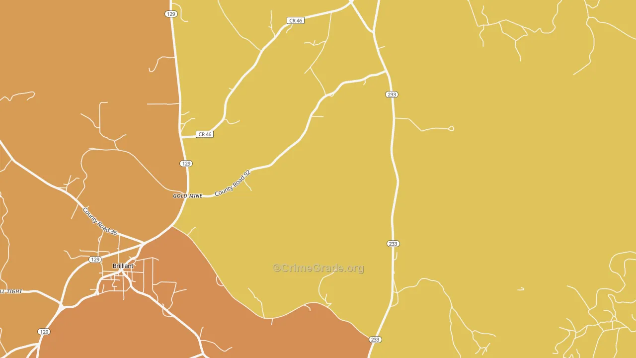 Gold Mine, AL Map of Robbery Rates