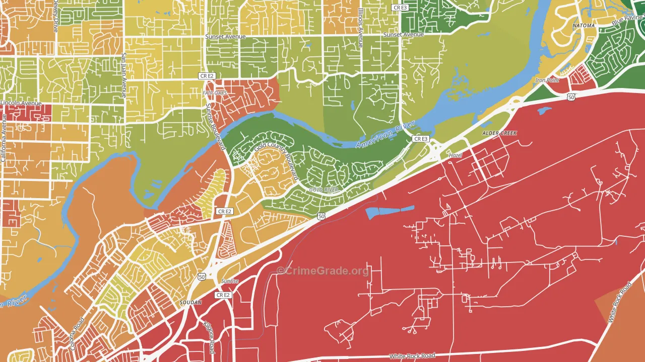 Gold River, CA Map of Robbery Rates