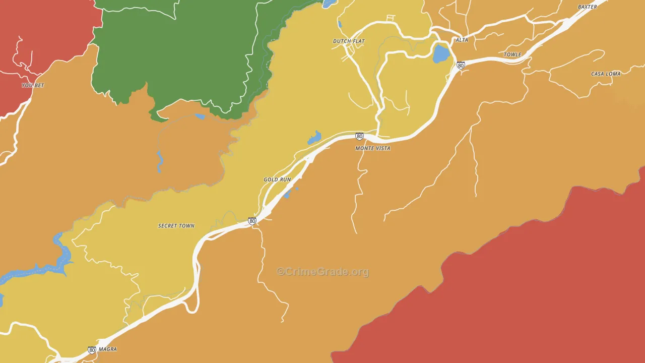 Gold Run, CA Map of Robbery Rates