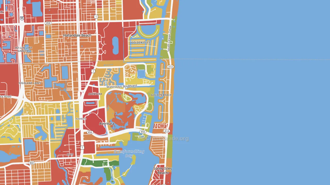 Golden Beach, FL Map of Robbery Rates