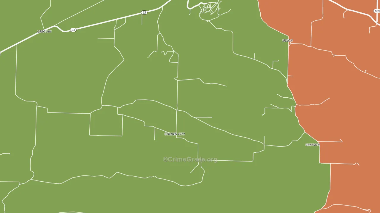 Golden City, AR Map of Robbery Rates