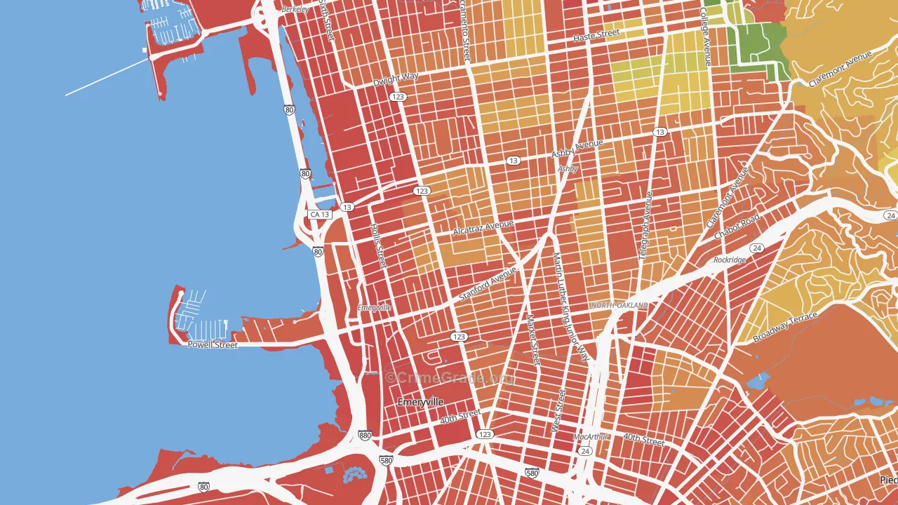 Golden Gate, Emeryville, CA Map of Robbery Rates