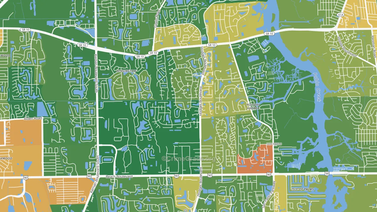 Golden Glades-The Woods, Jacksonville, FL Map of Robbery Rates