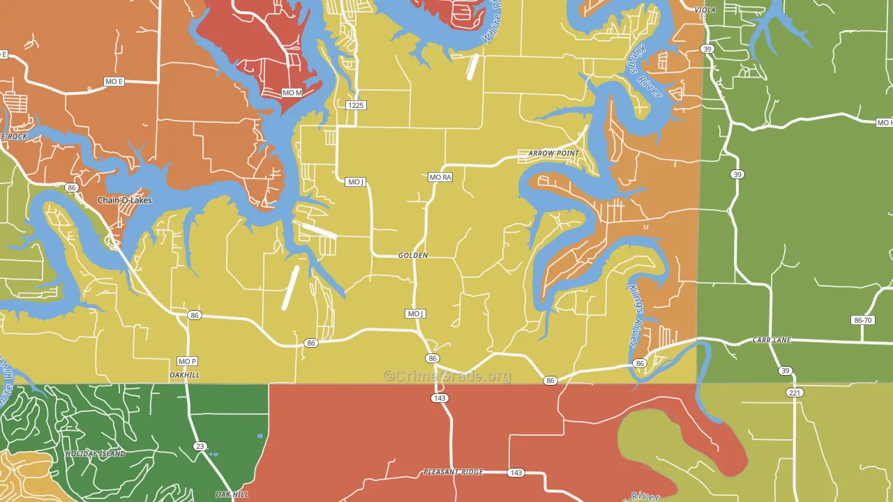 Golden, MO Map of Robbery Rates