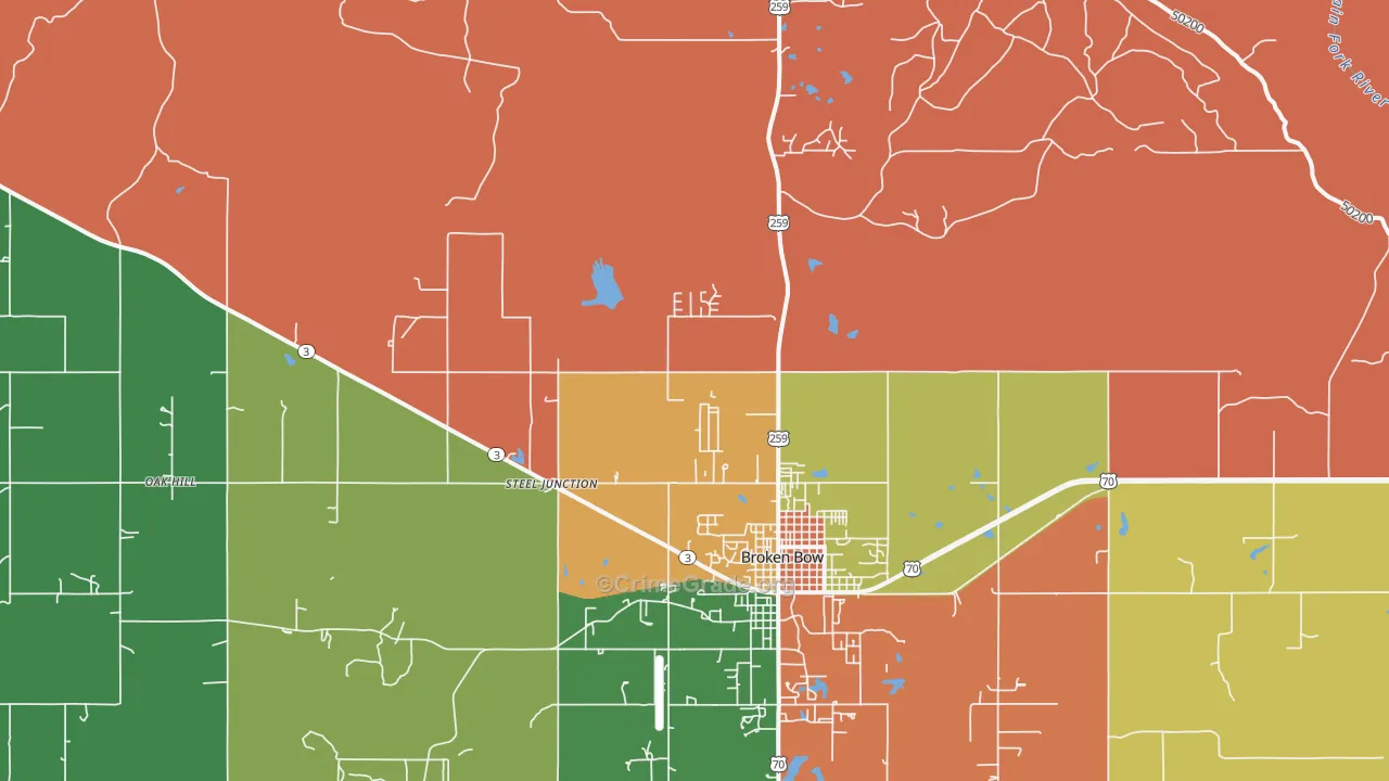 Golden, OK Map of Robbery Rates