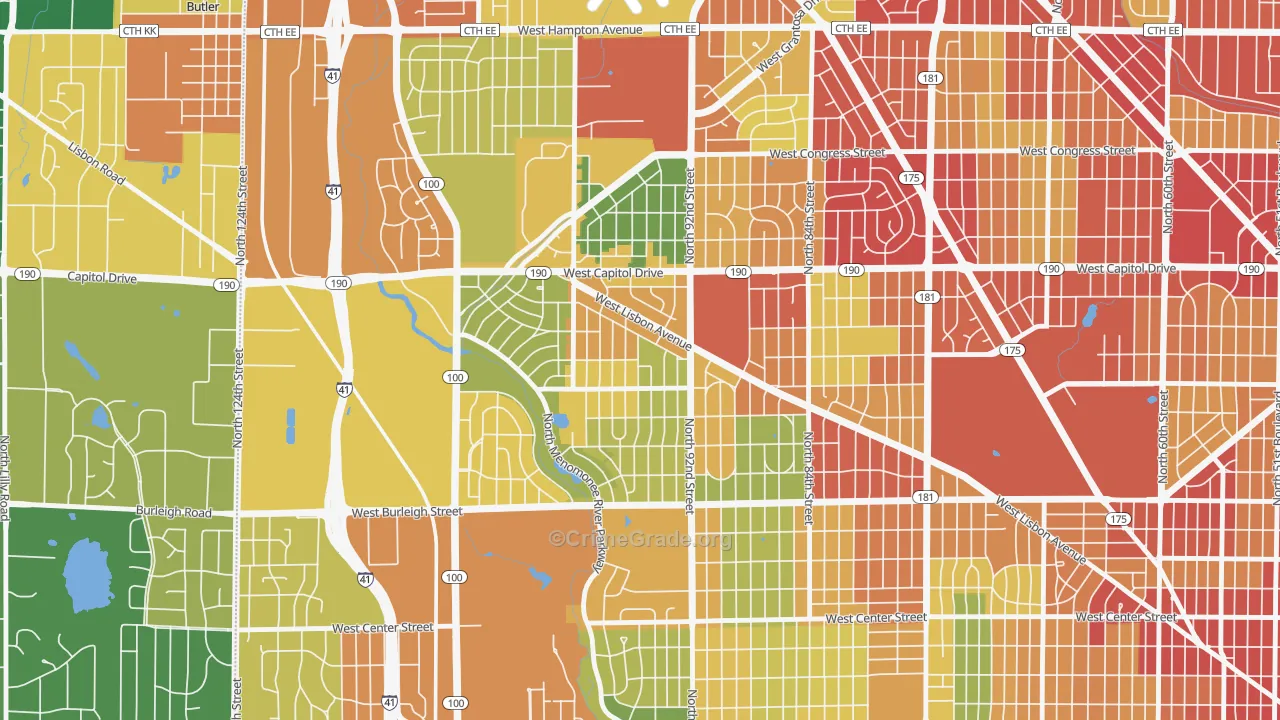 Golden Valley, Milwaukee, WI Map of Robbery Rates