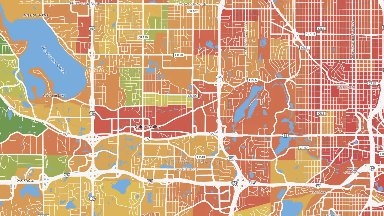 Golden Valley, MN Map of Robbery Rates