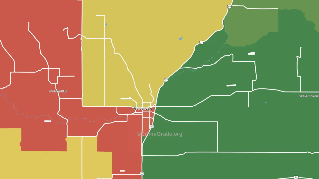 Goldendale, WA Map of Robbery Rates
