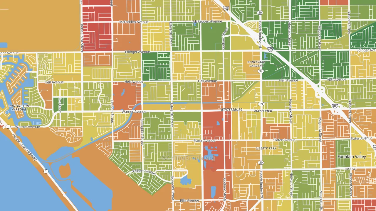 Goldenwest, Huntington Beach, CA Map of Robbery Rates