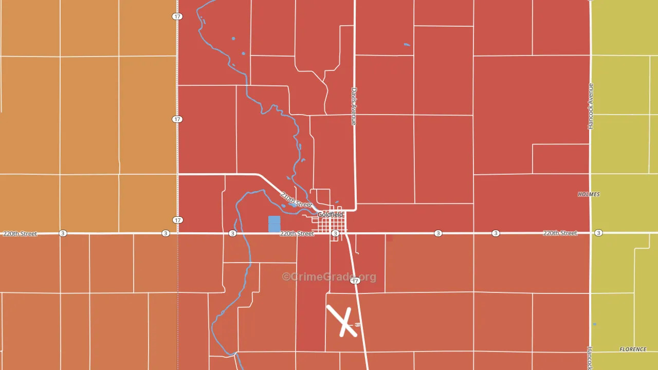 Goldfield, IA Map of Robbery Rates