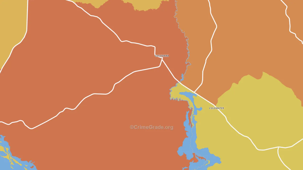 Goldonna, LA Map of Robbery Rates