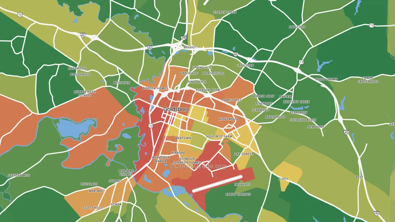 Goldsboro, NC Map of Robbery Rates