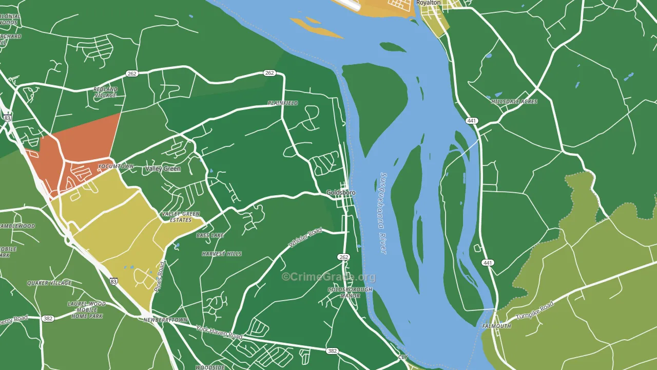 Goldsboro, PA Map of Robbery Rates