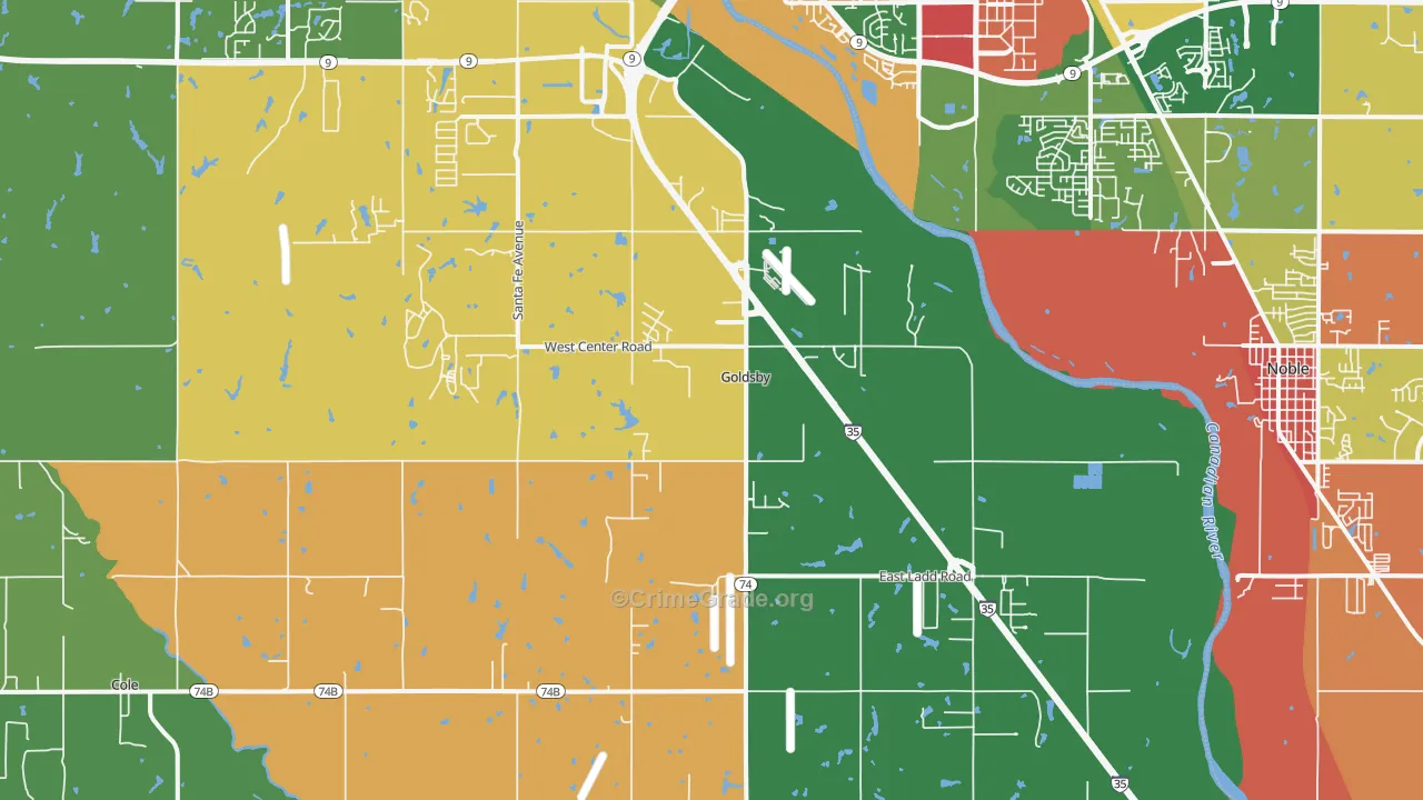 Goldsby, OK Map of Robbery Rates
