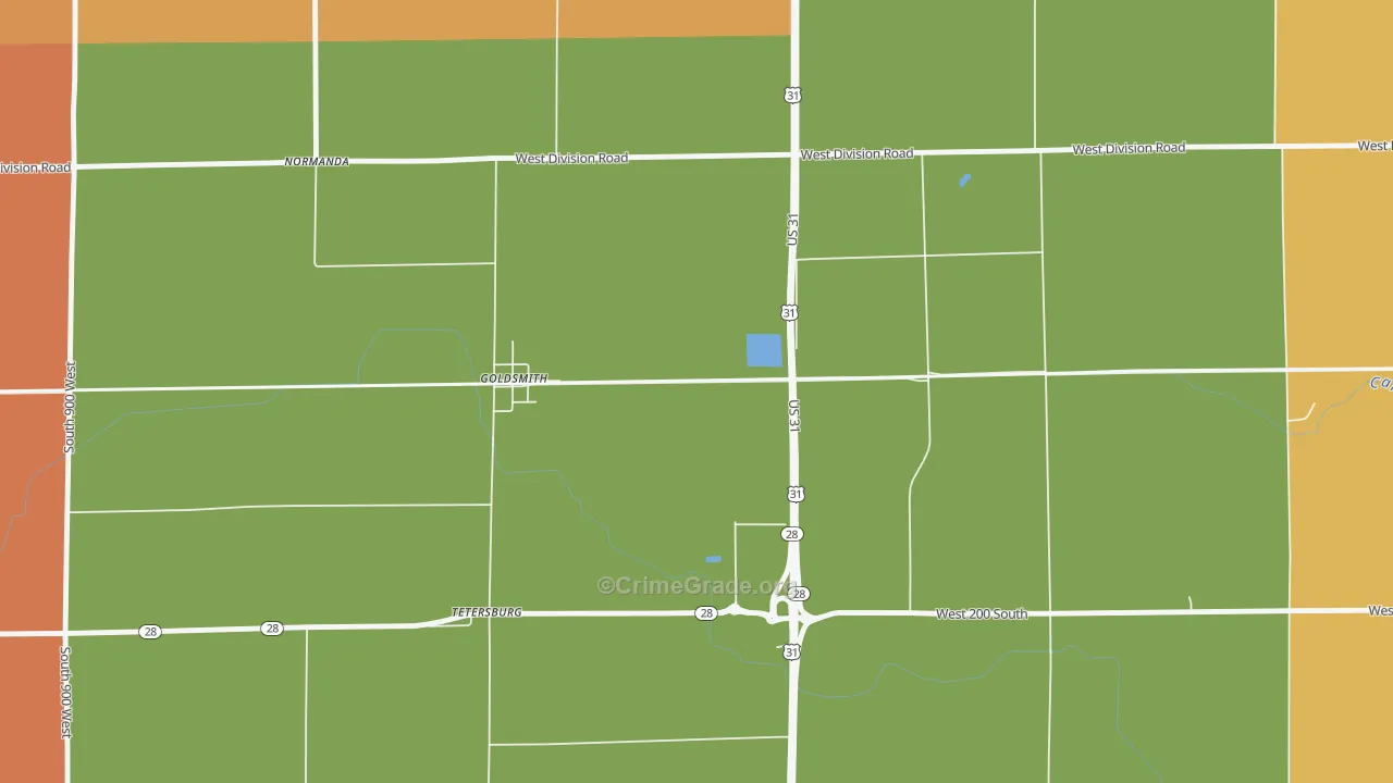 Goldsmith, IN Map of Robbery Rates