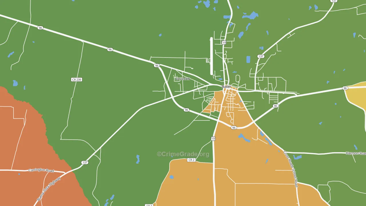 Goldson, GA Map of Robbery Rates