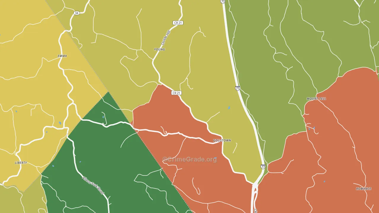 Goldtown, WV Map of Robbery Rates