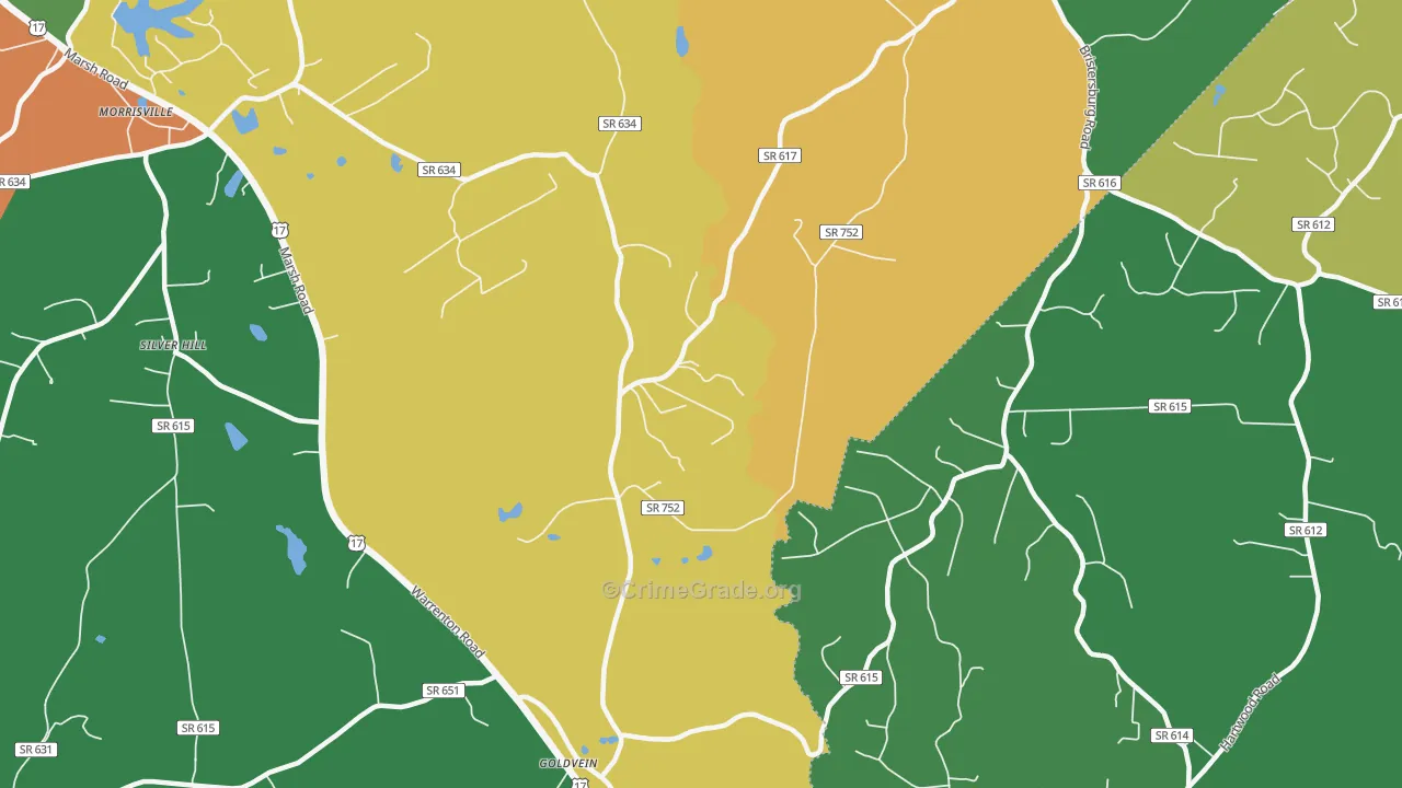 Goldvein, VA Map of Robbery Rates