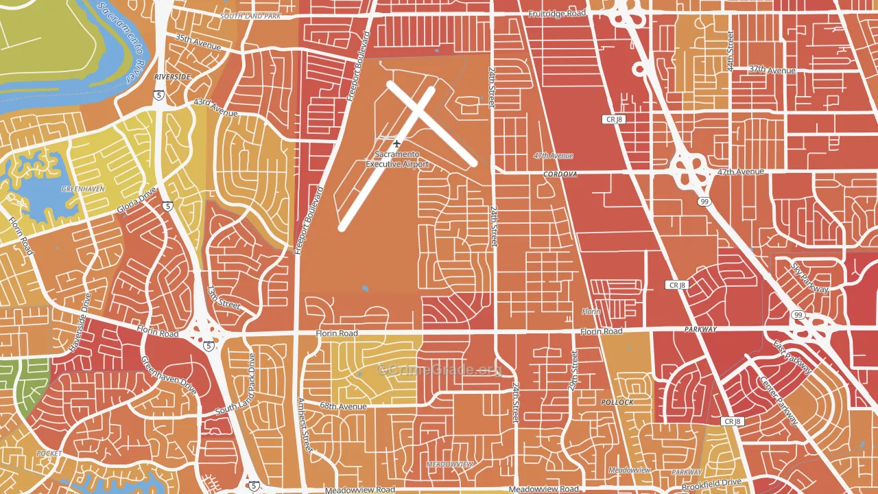 Golf Course Terrace, Sacramento, CA Map of Robbery Rates