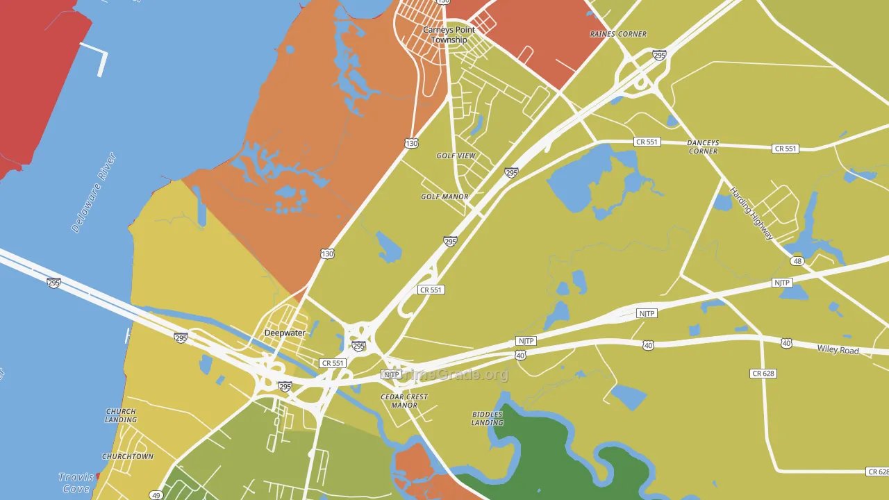 Golf Manor, NJ Map of Robbery Rates