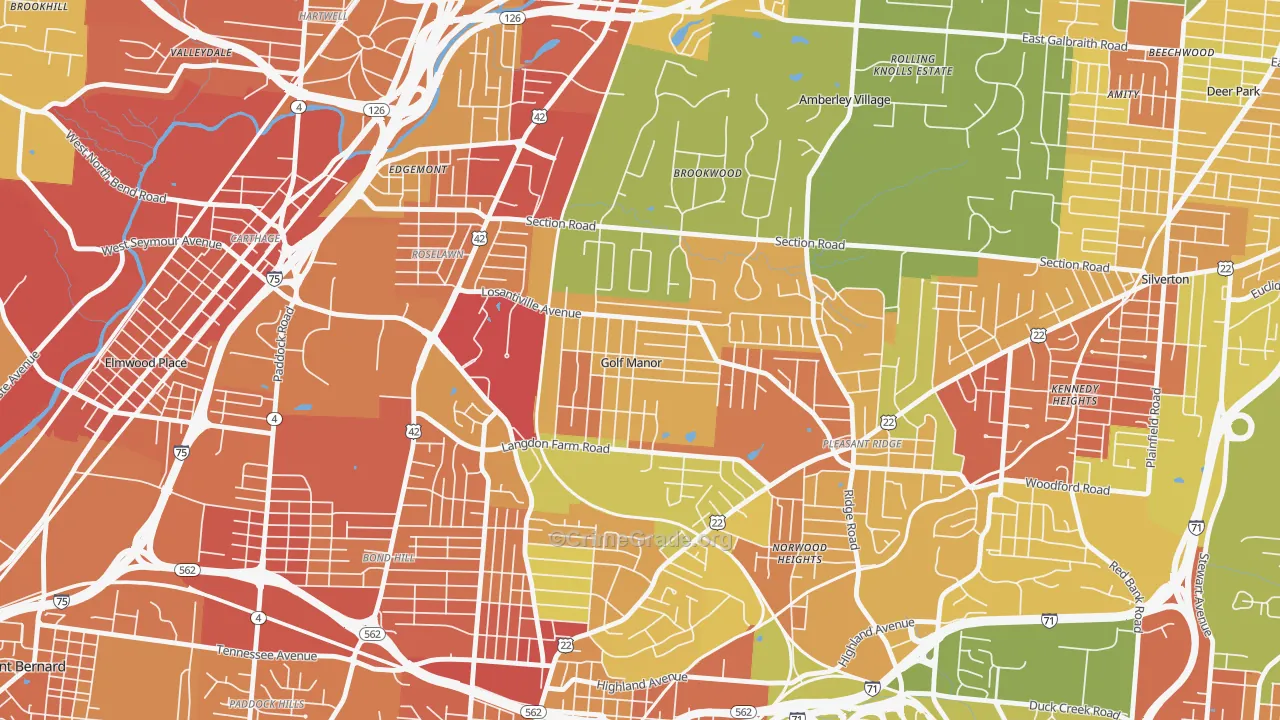 Golf Manor, OH Map of Robbery Rates