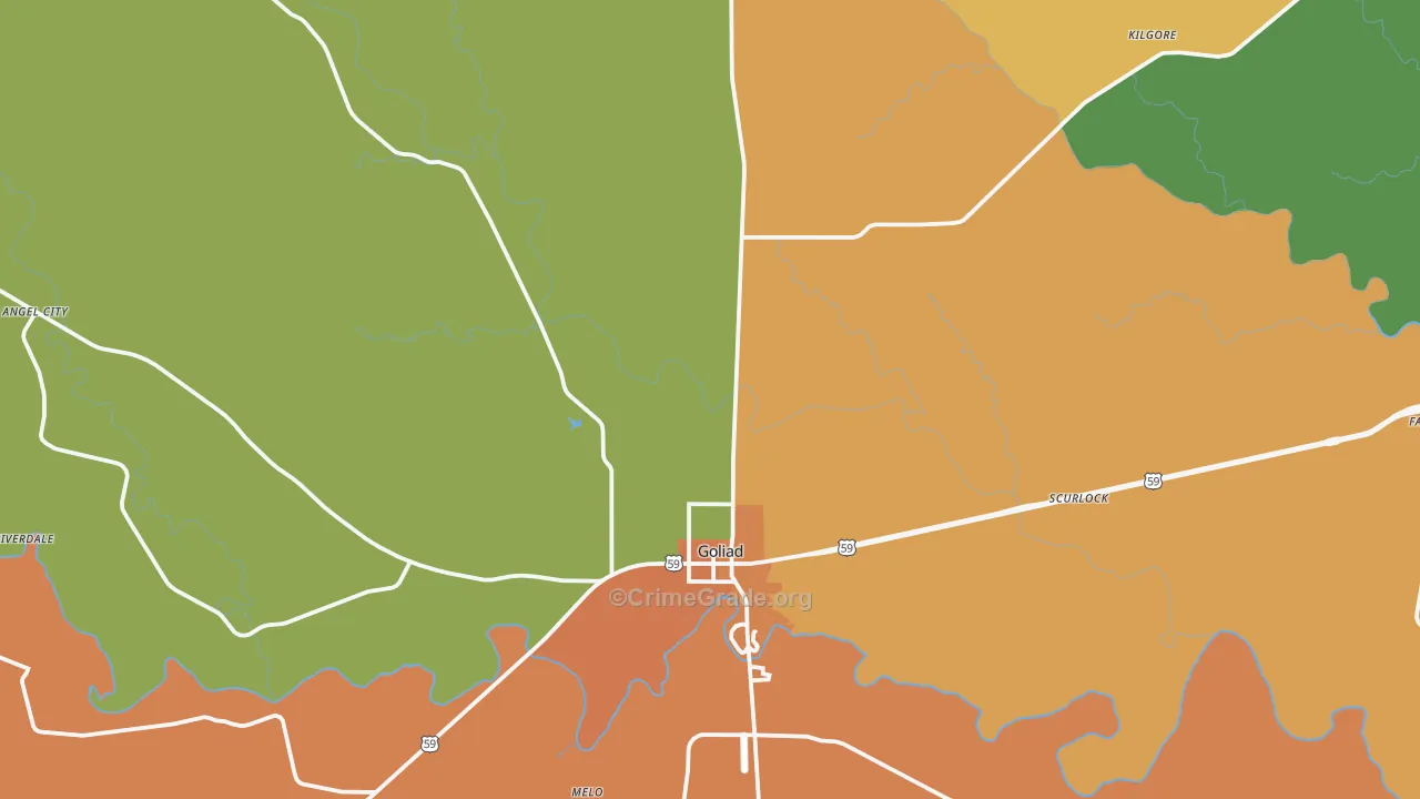 Goliad, TX Map of Robbery Rates