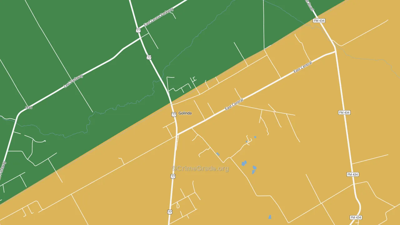 Golinda, TX Map of Robbery Rates