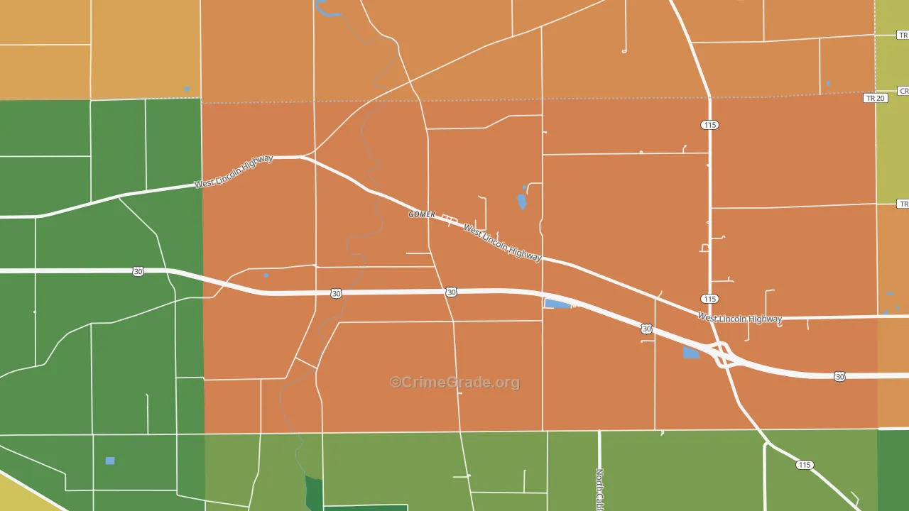 Gomer, OH Map of Robbery Rates